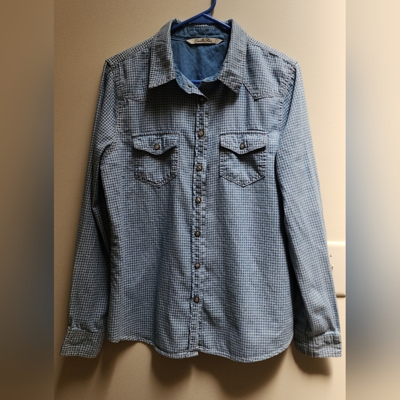 Vintage Vanilla Star Blue Gingham 100% Cotton Button-Up Shirt Size L - Picture 2 of 12